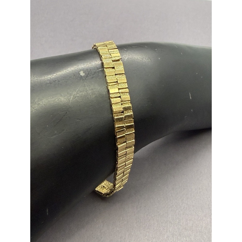 Vintage Gold Tone Flat Ribbed Nugget Textured Bracelet Classic Elegant 7.25 - Picture 2 of 8